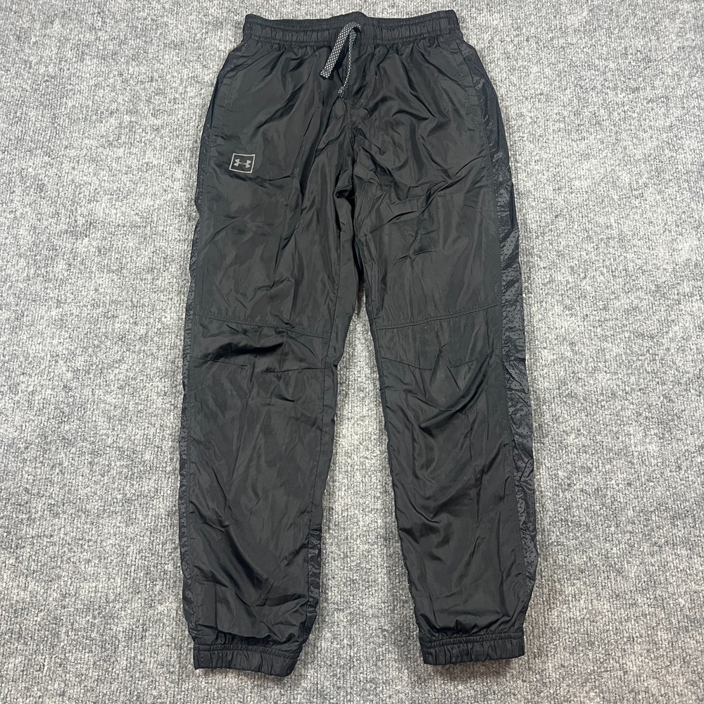 Under Armour Sportstyle Wind Pants Kids Medium‎ Black Mesh Lined Logo Drawstring